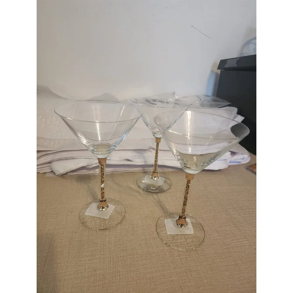 Martini Glasses with Crystal-Filled Stems, Sophisticated Crystal Glassware,